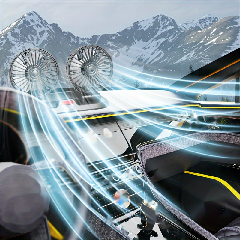 Universal Dual-Head Car Fan with Rotatable Design and 2-Speed Control