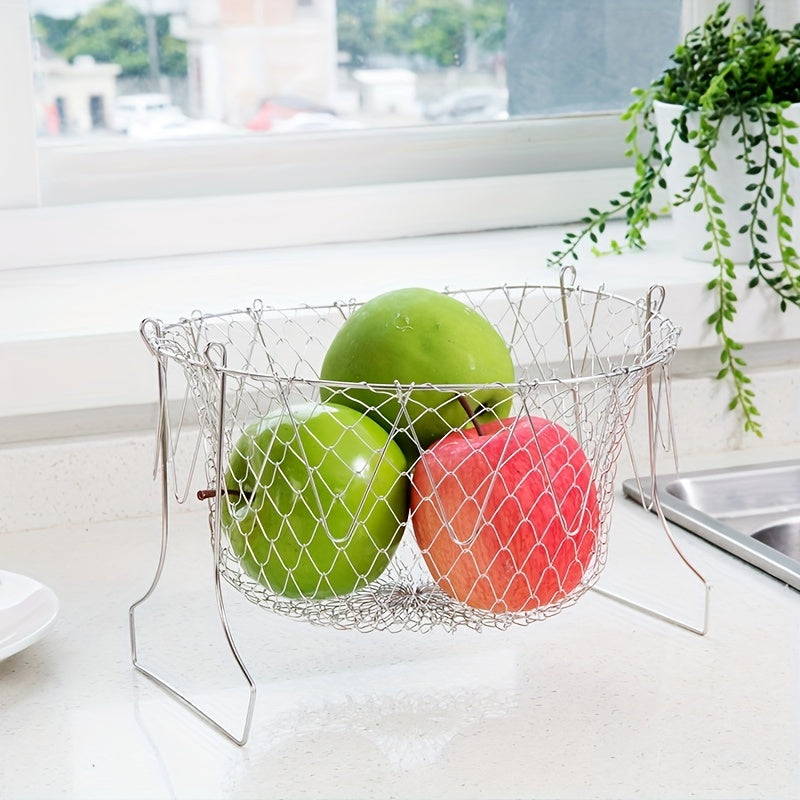 Stainless Steel Frying Basket Foldable Steamer Rinse Strain Kitchen Tool