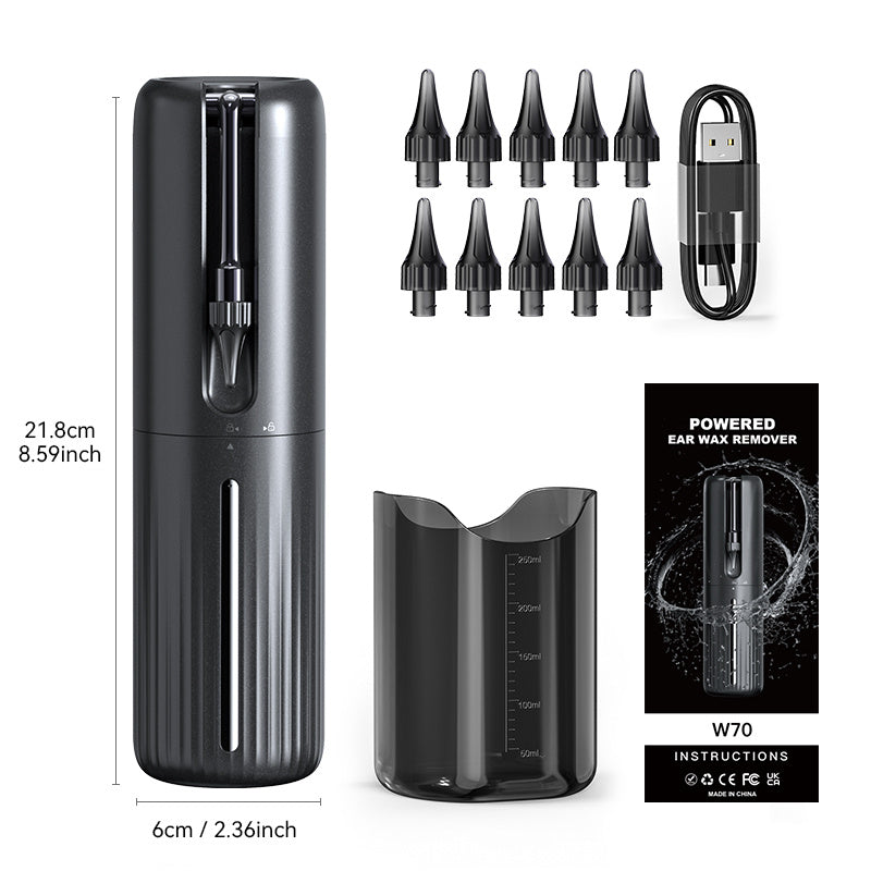 2000mAh litiy batareyasi, USB ikki quvvat rejimi, 4 bosim sozlamalari, 5 jet oqimlari, lavha va 10 almashtiriladigan nozzle bilan qayta zaryadlanadigan elektr quloq mumini olib tashlash to'plami.