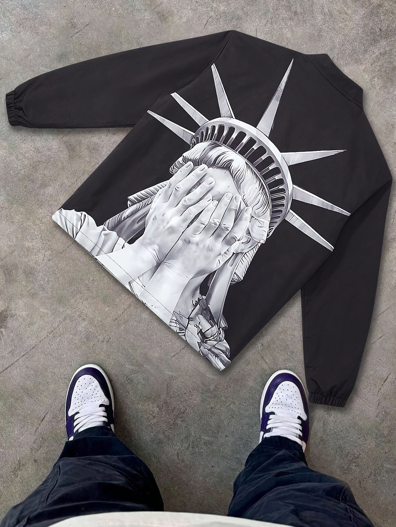 Sudadera con capucha impresa para hombre con estilo americano, de poliéster, manga larga, casual, con cremallera y bolsillo