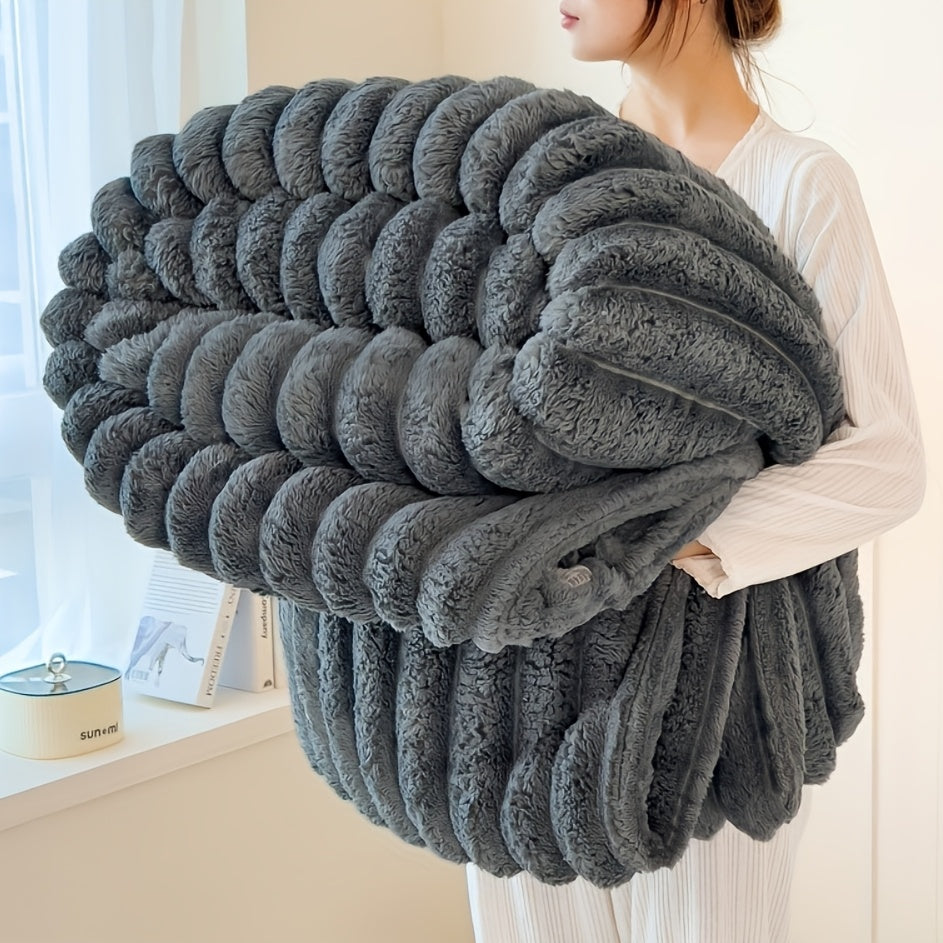 Reversible Rabbit Fur Shawl Blanket Cozy Warm for Napping Camping Sofa Use