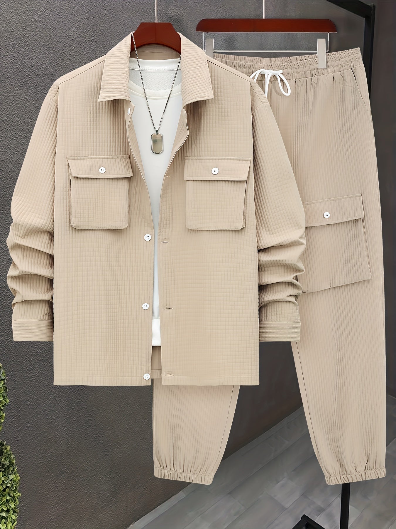 Мужской комплект из рубашки и брюк большого размера в повседневном стиле с длинными рукавами из хлопка, синий