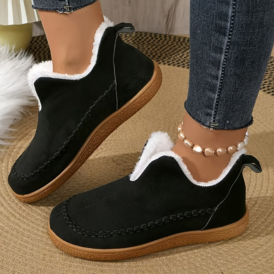 Women's Winter Fleece Lined Short Boots Rubber Sole Casual Slip-On