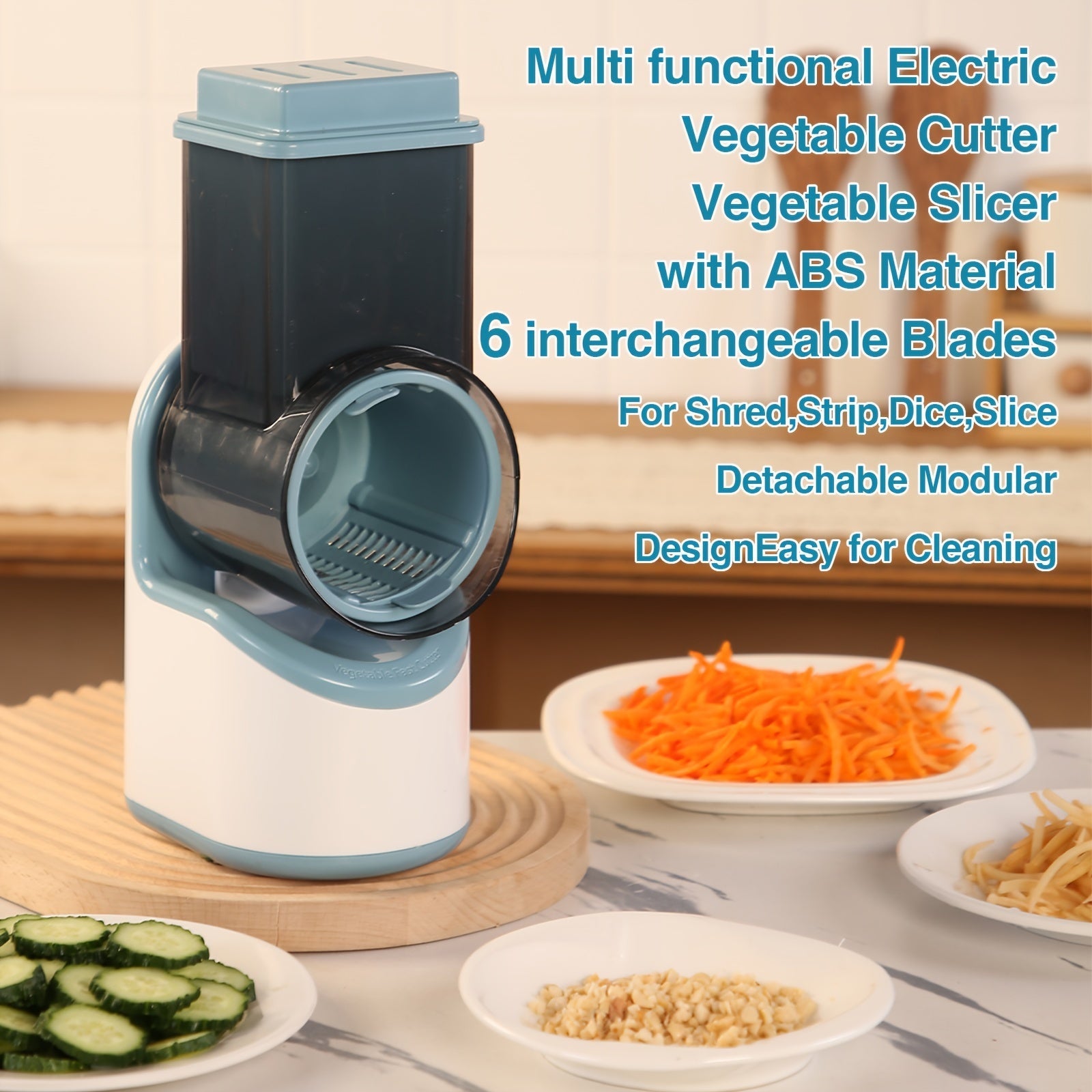 Electric Vegetable Cutter with 3 Blades USB Rechargeable Dicer and Slicer