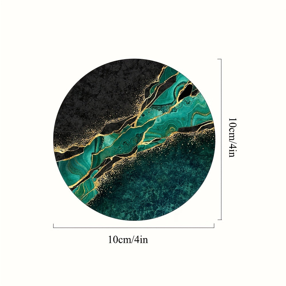 Luxury Gold Marbling Coasters Set 6 Absorbent Rubber Non-Slip 10.16cm Round