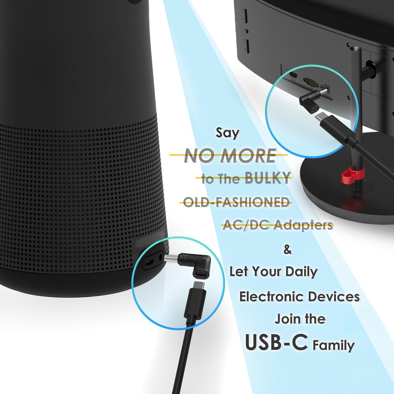 Adaptador de corriente USB-C a DC 5V para portátiles, enrutadores, bancos de energía, iluminación LED, altavoces