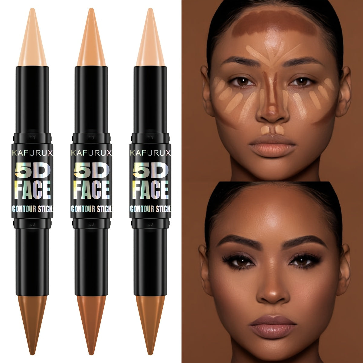 Yuz kontur stiku, ikki tomonlama yashiruvchi, to'liq qamrov, tabiiy yakun, yengildan o'rtacha