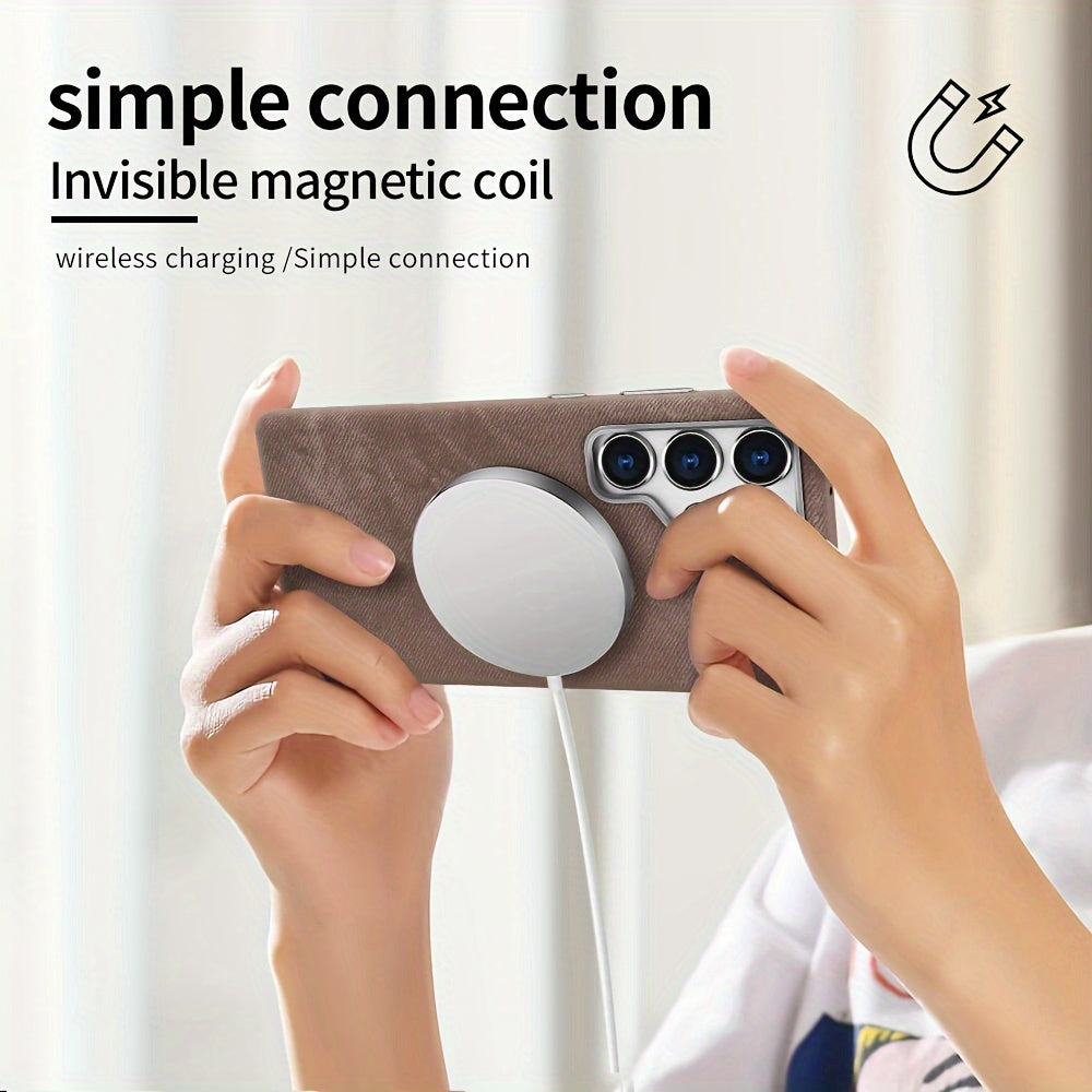 Magnetic Phone Case for Samsung Galaxy S24 Ultra Wireless Charging Polyester Fiber