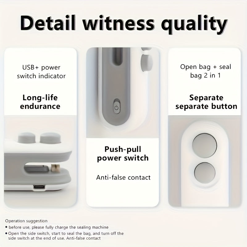 Mini Food Sealer Handheld Bag Sealer USB Rechargeable Compact Portable for Food Preservation