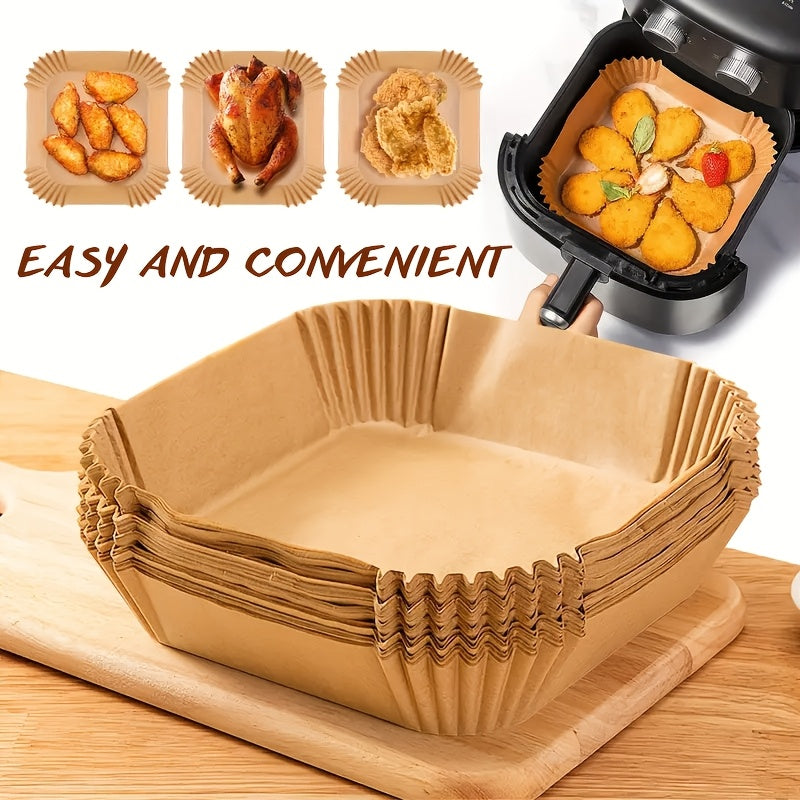 Set of 50 Non-Stick Air Fryer Liners for Rectangular Baskets and Baking Trays
