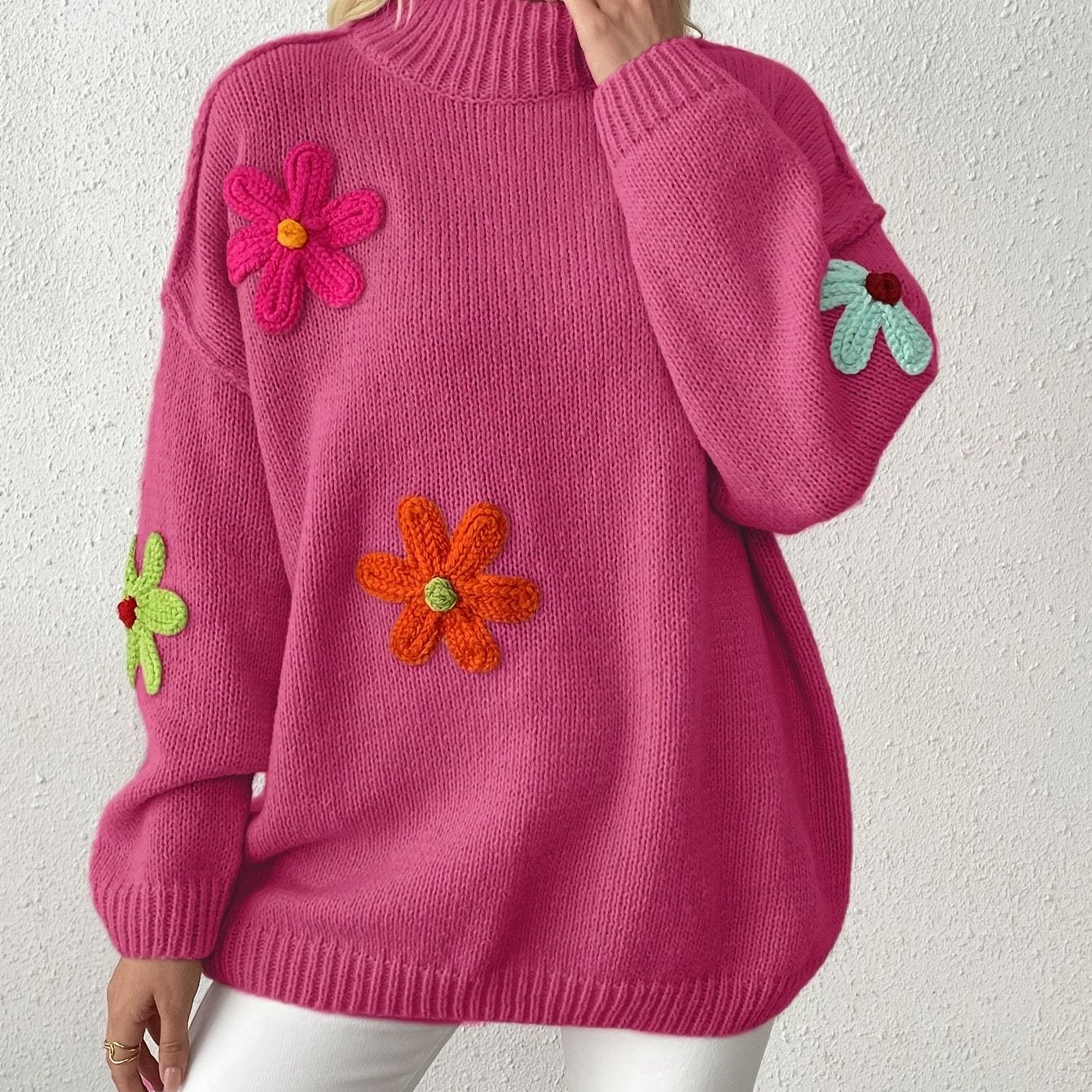 Plus Size Women's Color Block Sweater Asymmetrical Round Neck Pullover