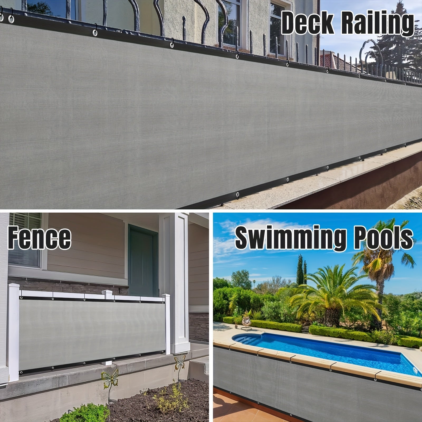 Balcony Privacy Screen Fence UV Protection Grey 81-90% Shading