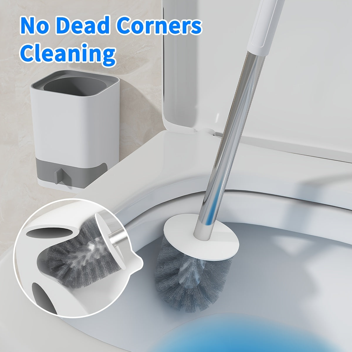 Long-Handle Toilet Brush with Drain Holder, Flexible No-Dead-Corner Design