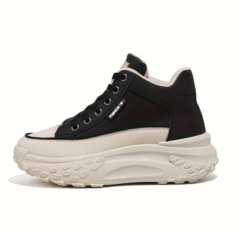 Women's White Breathable Lace-Up High-Top Sneakers for Running and Fitness