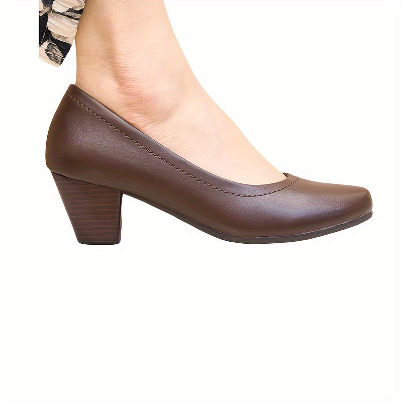Women's Chunky Heel Pumps Solid Color Dress Shoes for Weddings and Office