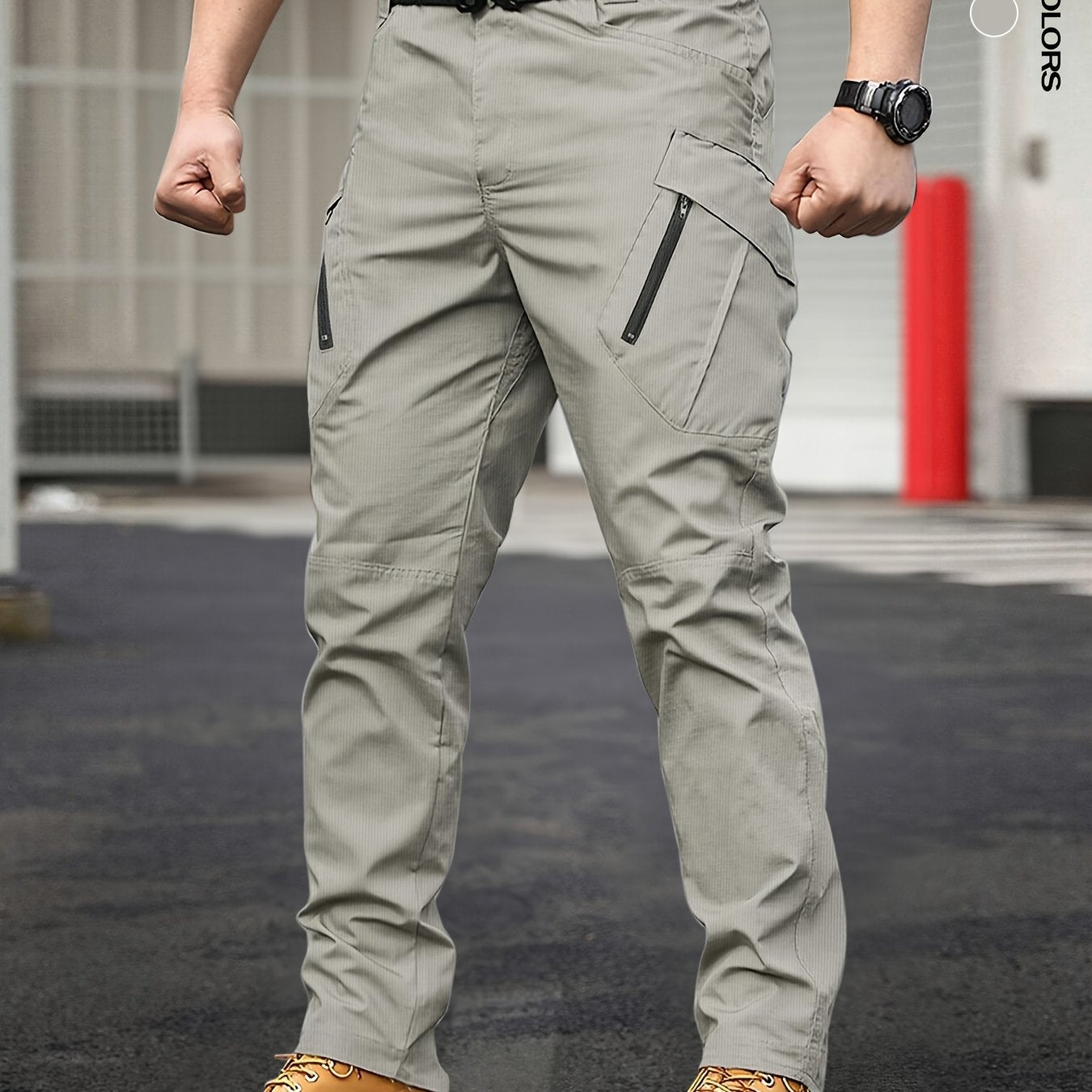 Pantalones tácticos de cargo para hombre de color sólido, ajuste regular, para todas las estaciones, poliéster con bolsillos multifunción