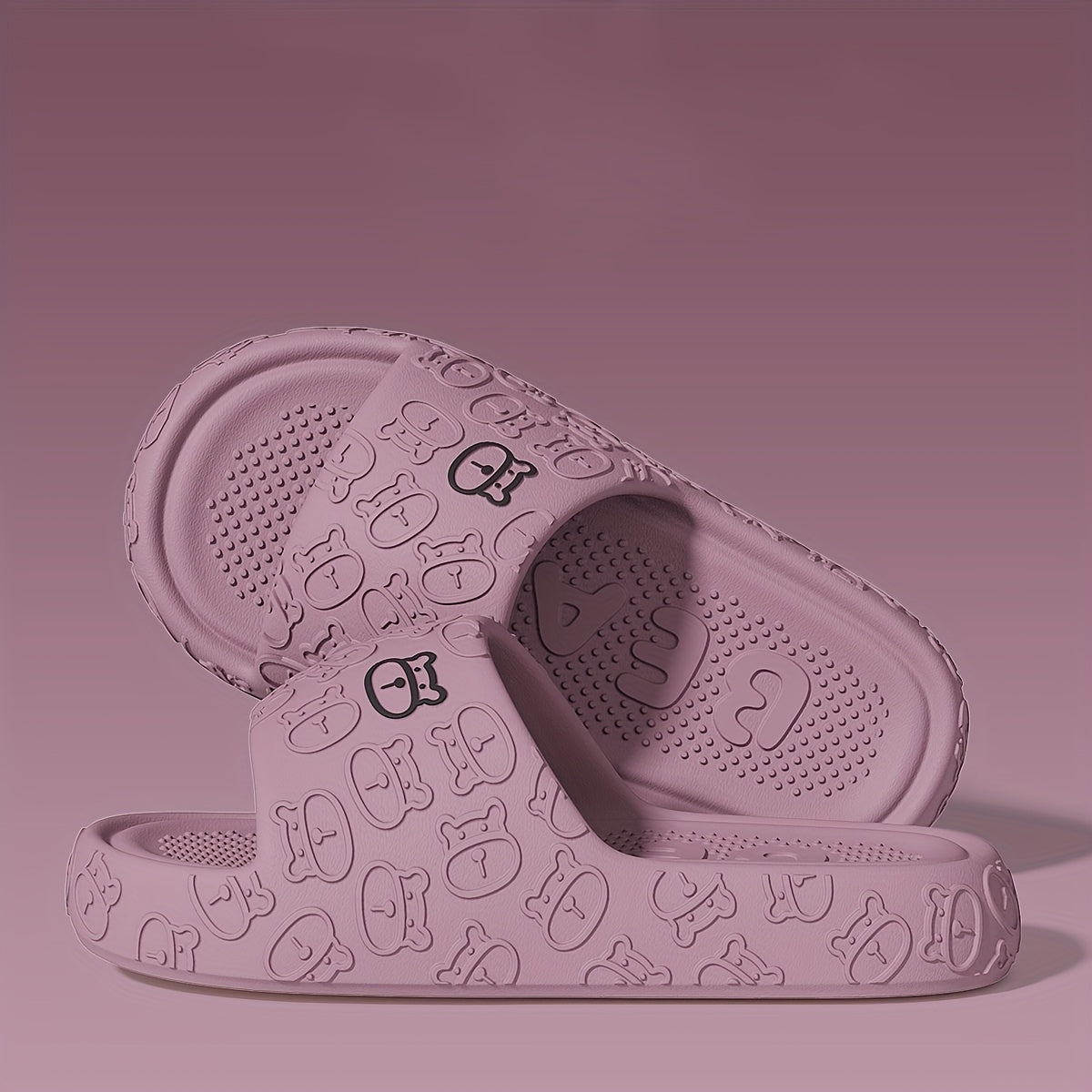 Unisex EVA Slides Casual Cartoon Bear Open Toe Slip-On Indoor Outdoor Sandals