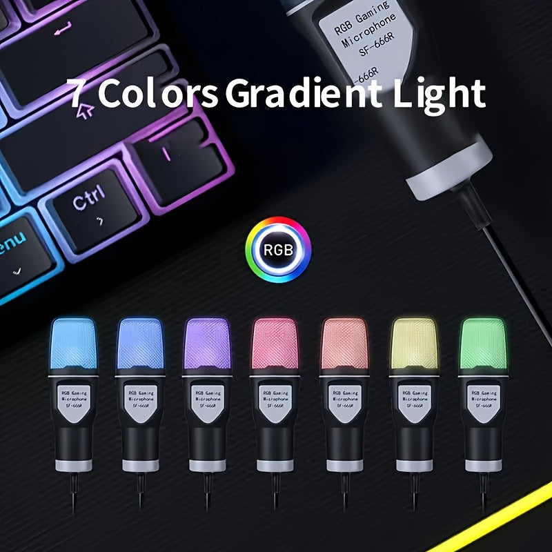 USB Gaming Microphone for Podcasts Streaming and Videos with Mute RGB Light and Volume Control