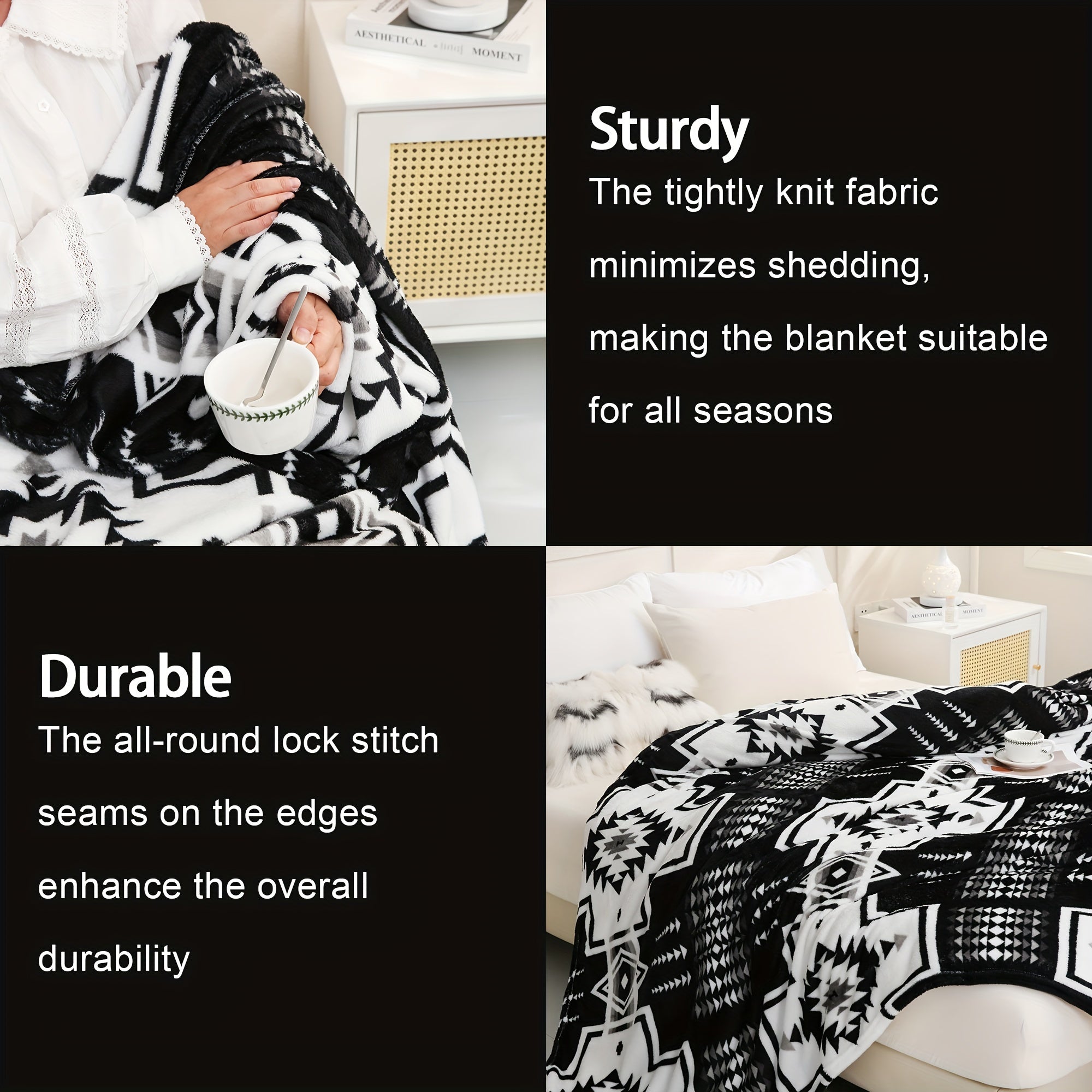 Geometric Print Flannel Throw Blanket for Couch Bed Travel All Seasons