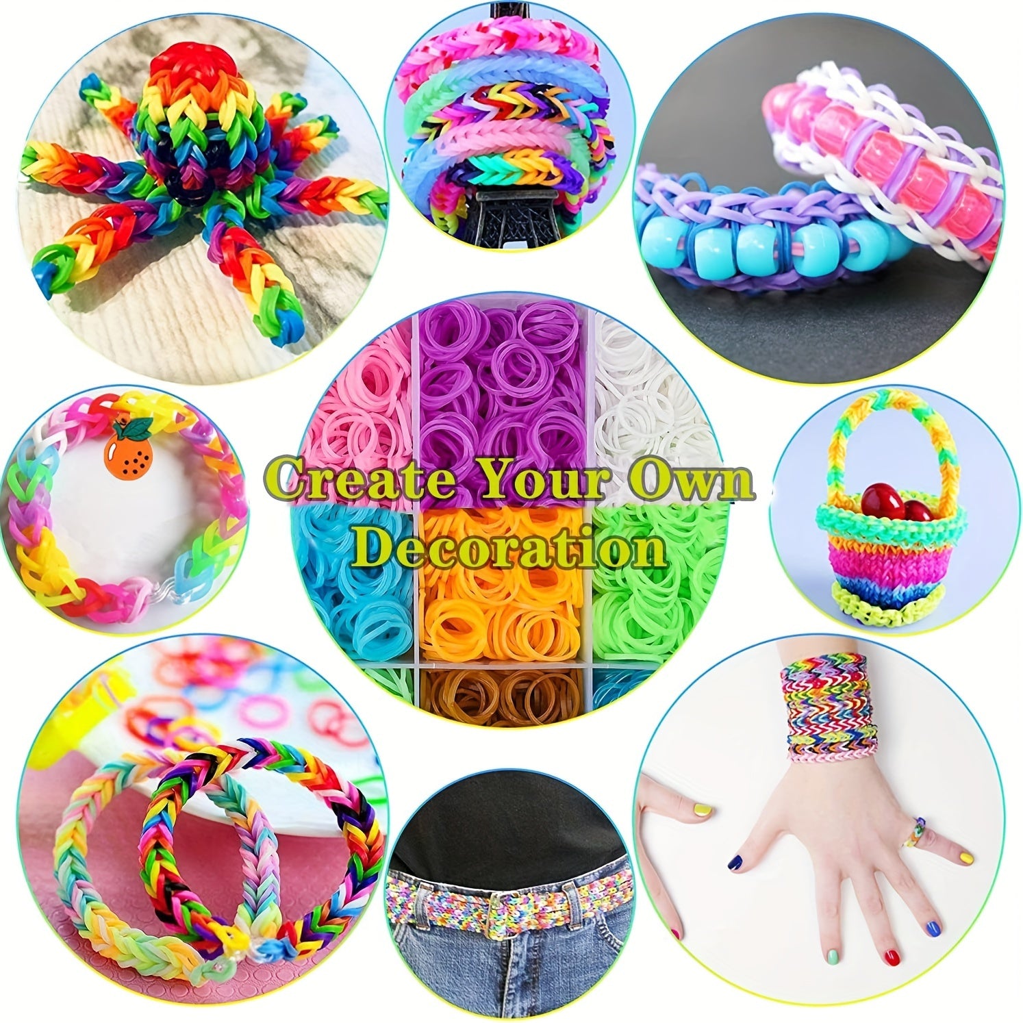 Bolalar uchun zargarlik buyumlari qilish to'plami, rang-barang silikon bantlar va bilaguzuklar, soatlar va poyabzal uchun saqlash bo'linmalari bilan