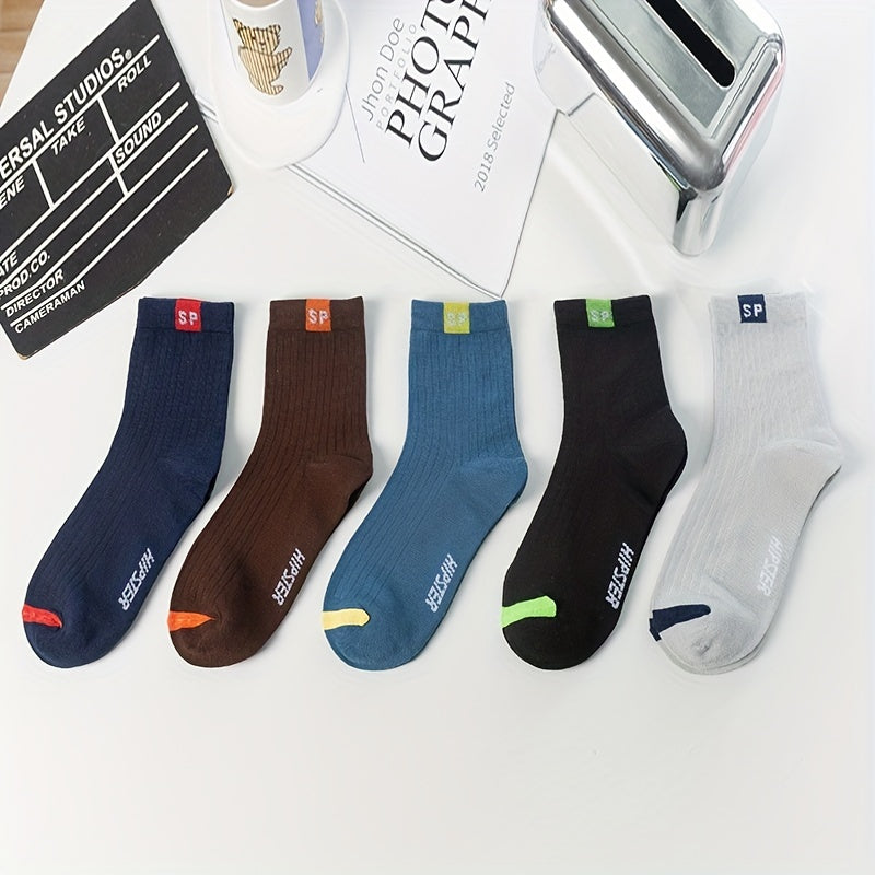 Men's Cotton Blend Mid-Calf Socks 5 Pairs Breathable Moisture-Wicking Sweat-Resistant