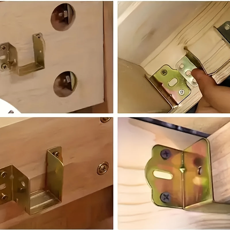 Set of 4 Steel Bed Frame Hinges, Galvanized Metal Corner Brackets, Easy Install