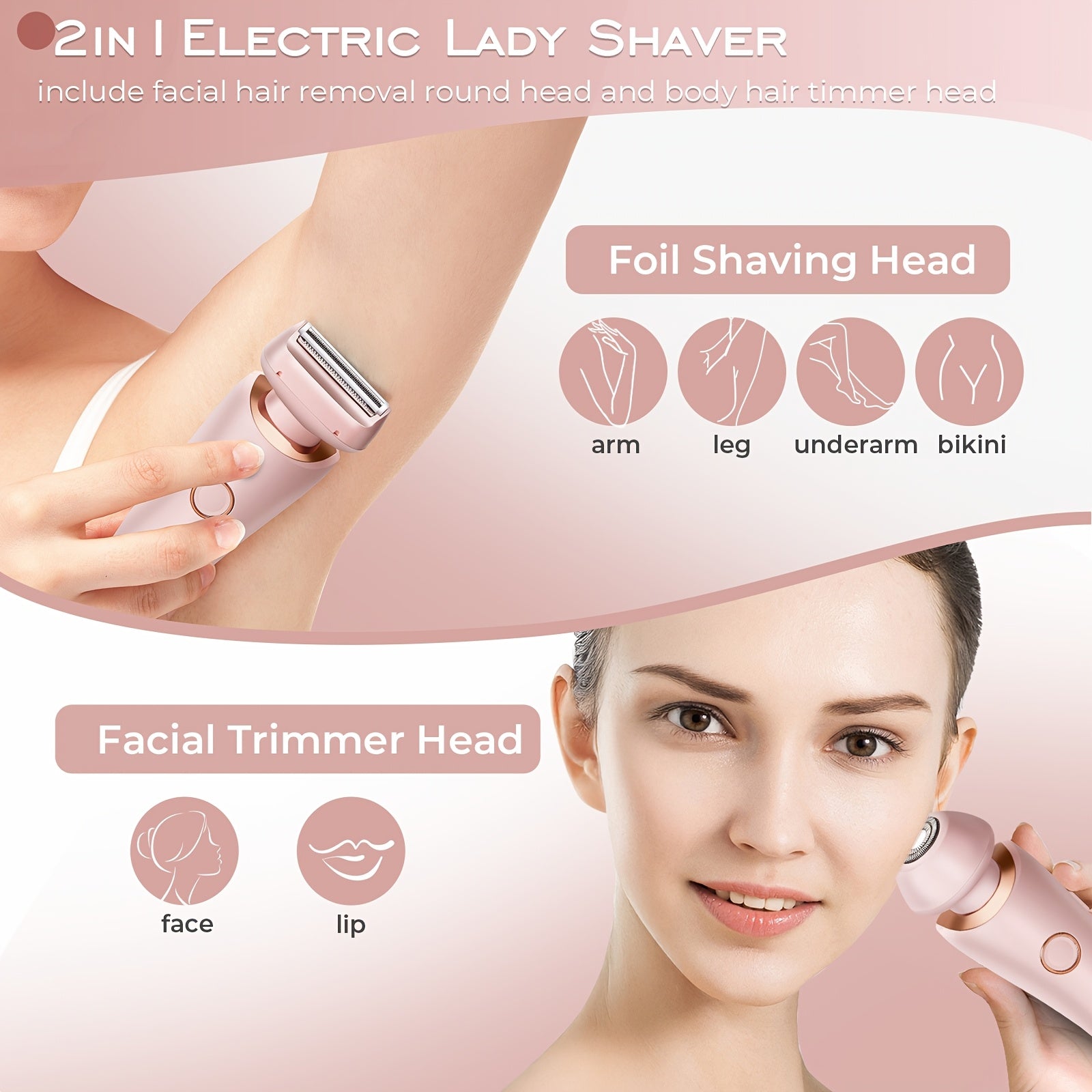 Electric shaver for women IPX7 portable bikini hair removal device for body parts sleek stainless steel blade