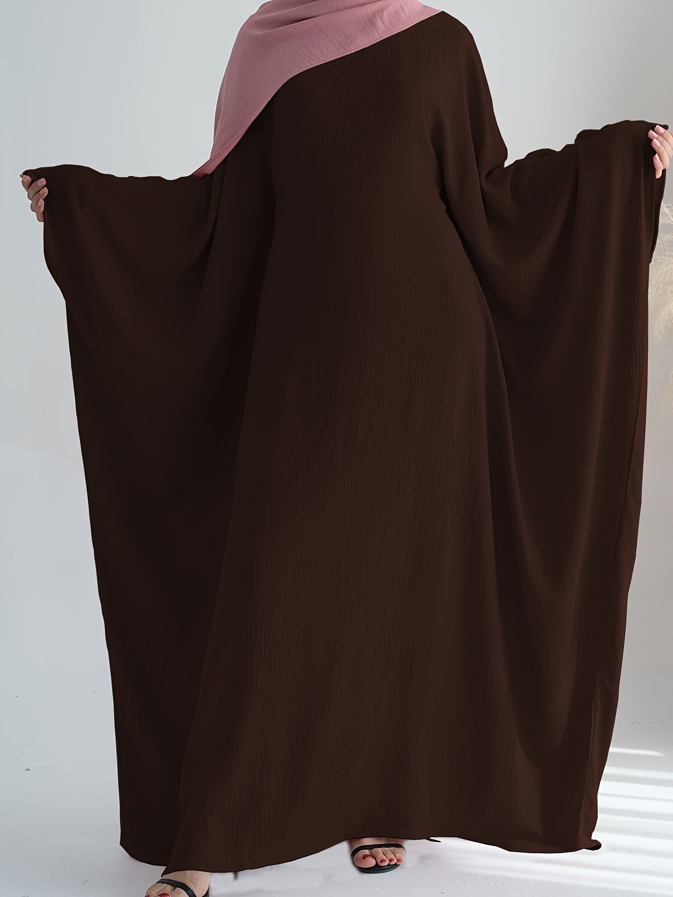 Women's Plus Size V-Neck Batwing Maxi Dress Loose Fit Flowy Solid Color