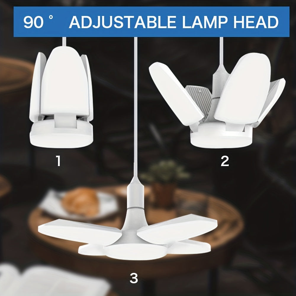 Small LED Folding Lamp with Four-Leaf Design 28W Bright Indoor Garage Lighting Adjustable Color Temperature