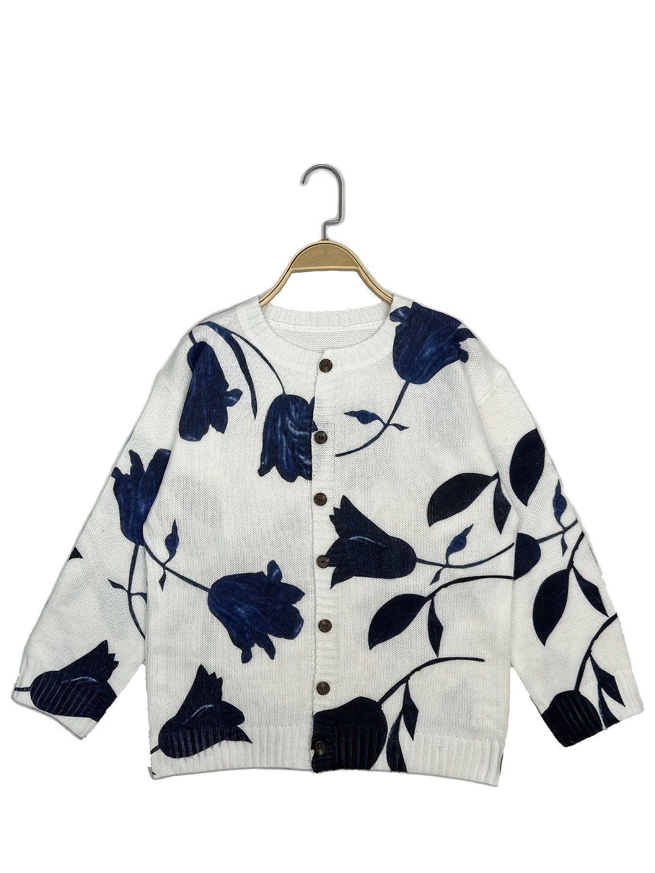 Plus Size Women's Lightweight Floral Print Cardigan Open Front Sweater
