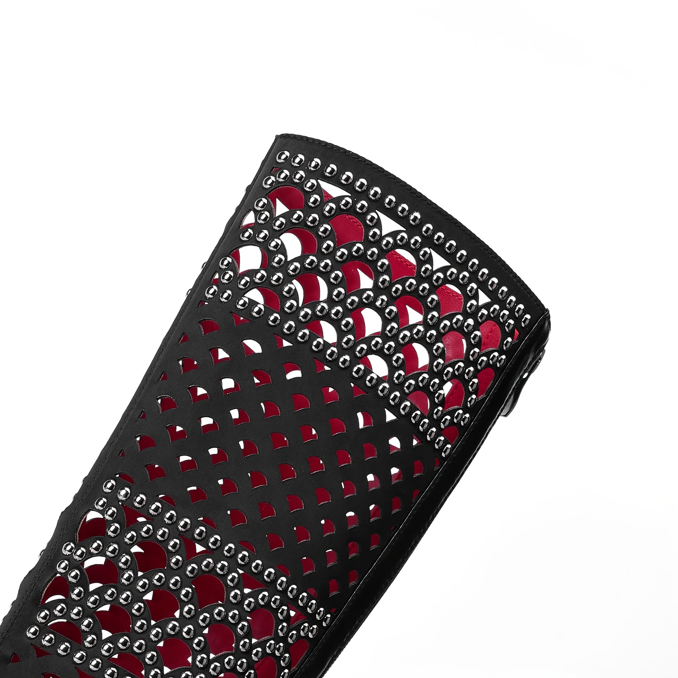 Ayollar uchun gotik yuqori poshnali botinkalar Qora Qizil rhinestone burunli zippersiz