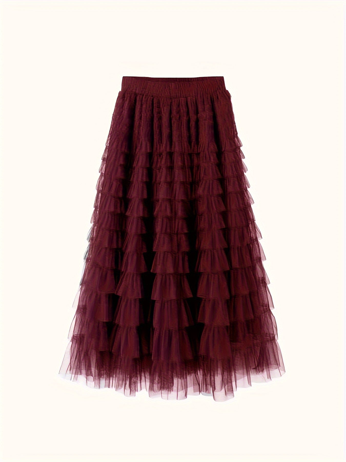 Women's Tiered Ruffle Tulle Skirt Solid Color Spring Summer Casual
