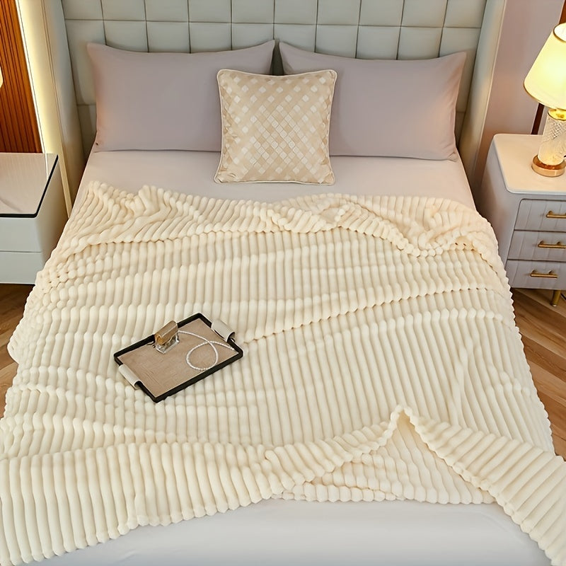 Cozy Lambswool Throw Blanket Beige Ultra-Soft Taffeta Rolled Edges for Sofa Bed Travel