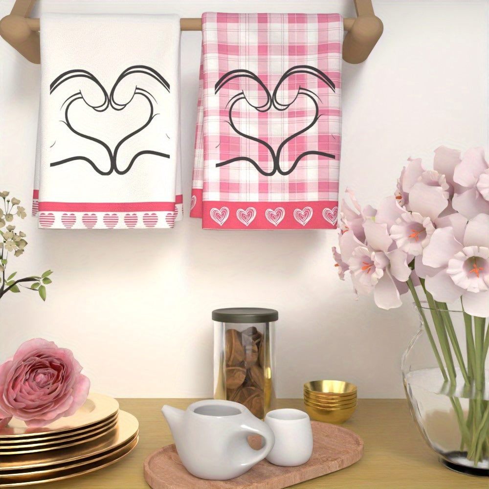 Toallas con corazones para el Día de San Valentín 45x66cm Rosa Blanco Cuadrícula Rápido Secado Lavable a máquina