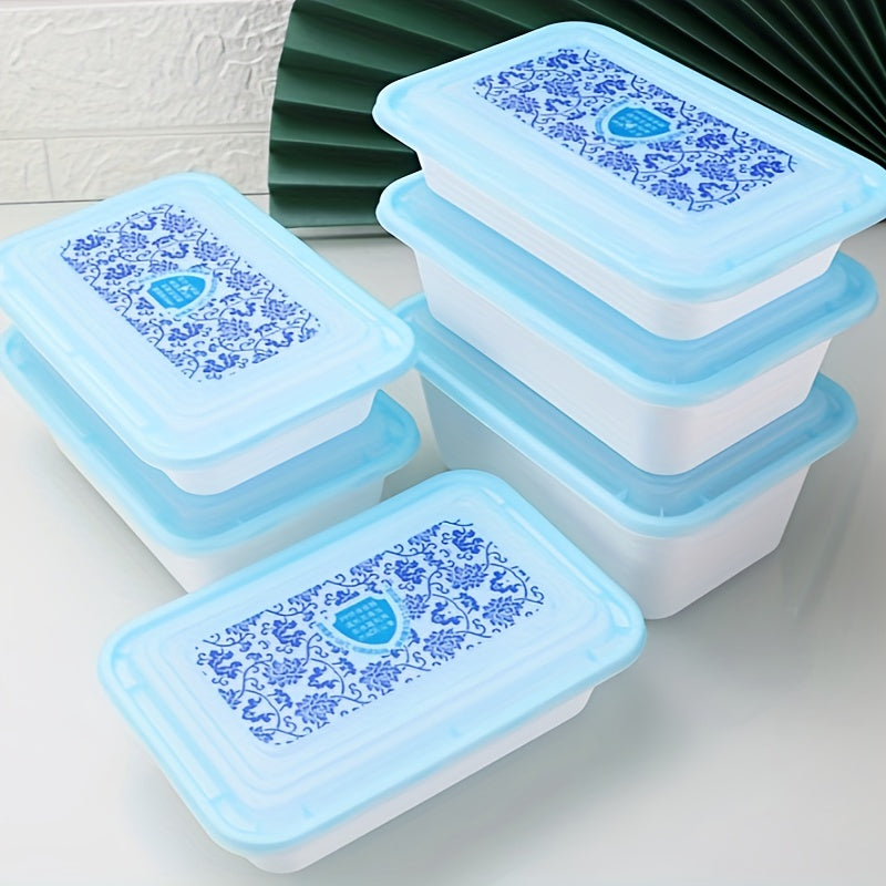 Frosted Blue and White Porcelain Style Square Food Storage Box 22 Sets 750ml
