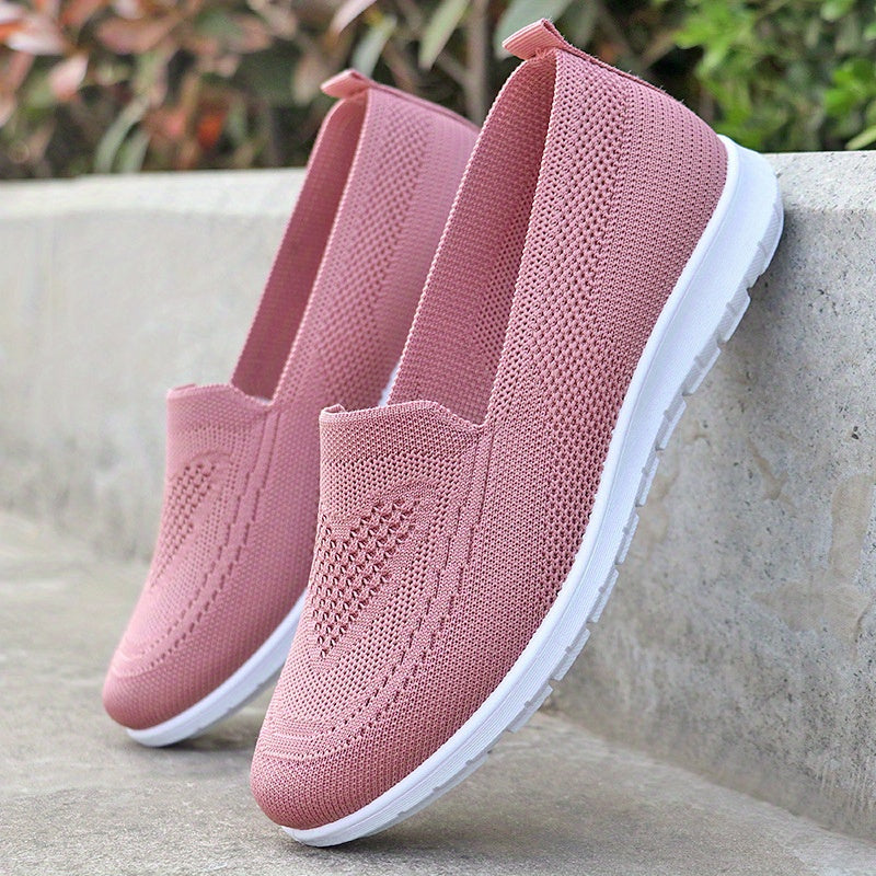 Women's Summer Slip-On Sneakers Breathable Fabric Flat Shoes in Solid Color