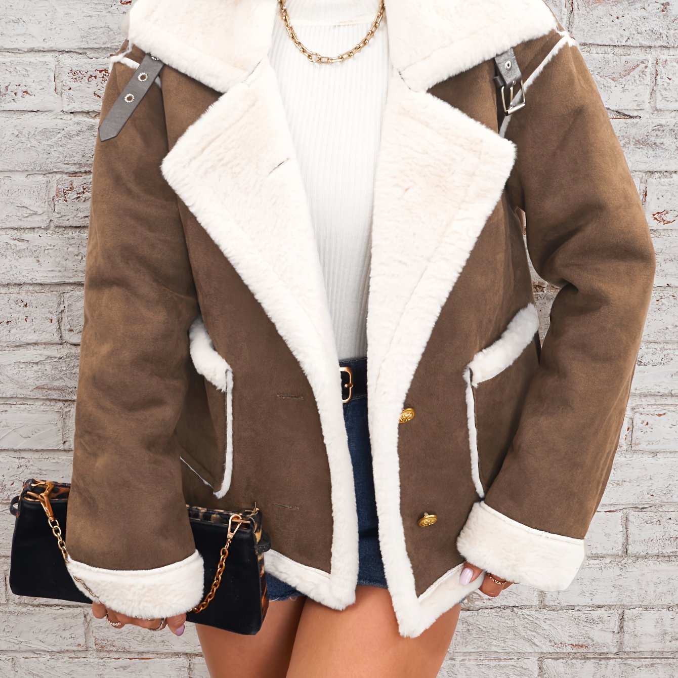Women's Cozy Plush Lapel Jacket Fall Winter Solid Polyester Casual Biker Outwear