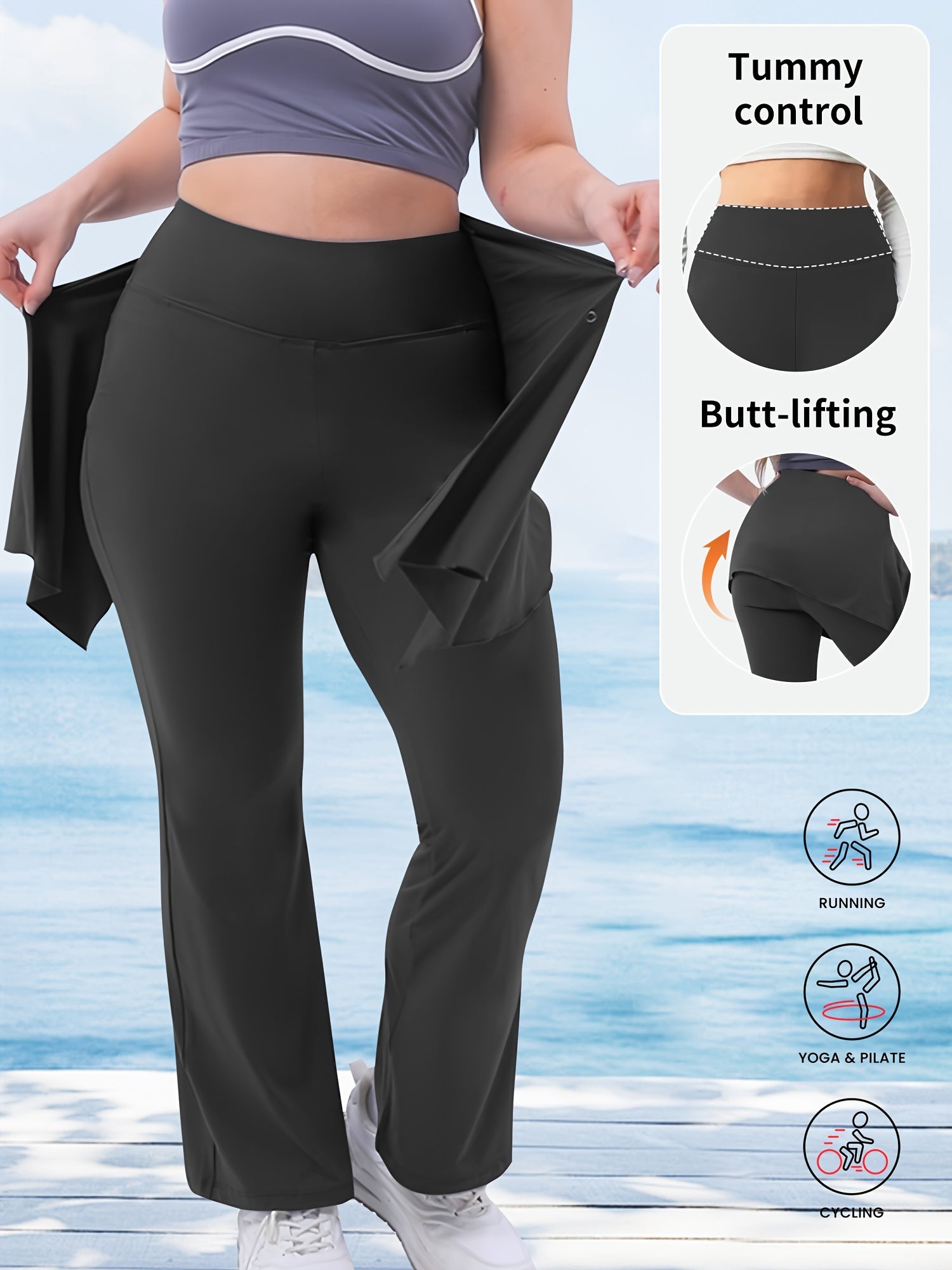 Women's High-Waisted Flared Pants and Asymmetrical Skirt Set for Yoga and Outdoor Activities