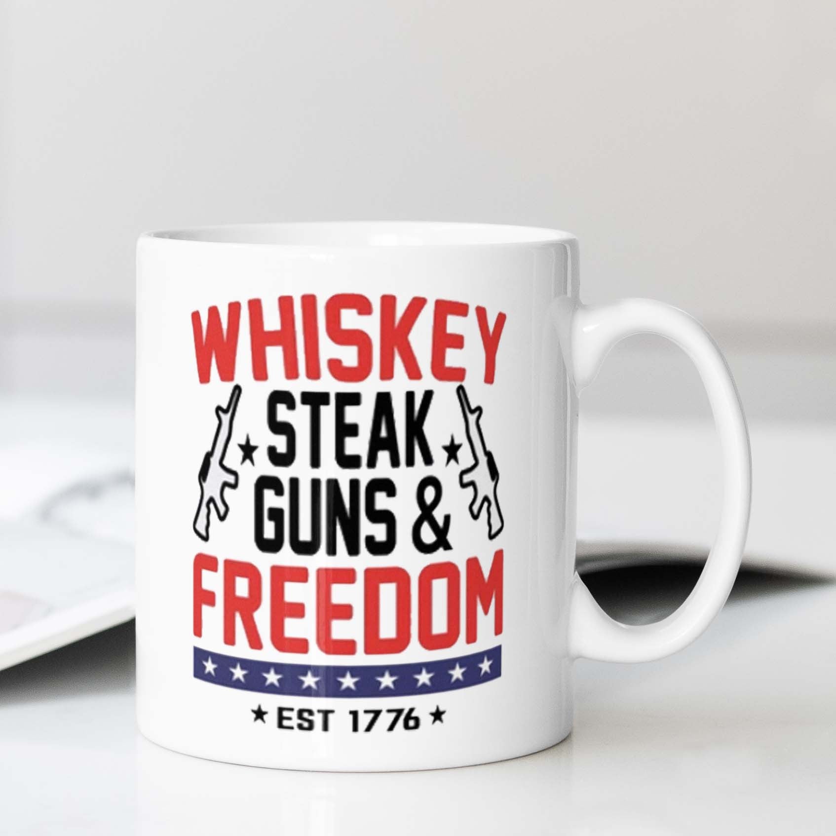 Ceramic Mug with Freedom Gun Pattern for Office Camping and Dining Food Safe