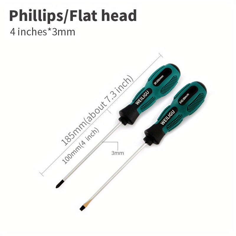 Magnetic Slotted Flat Head and Phillips Screwdriver Set, Non-Slip, 3-4 Inch