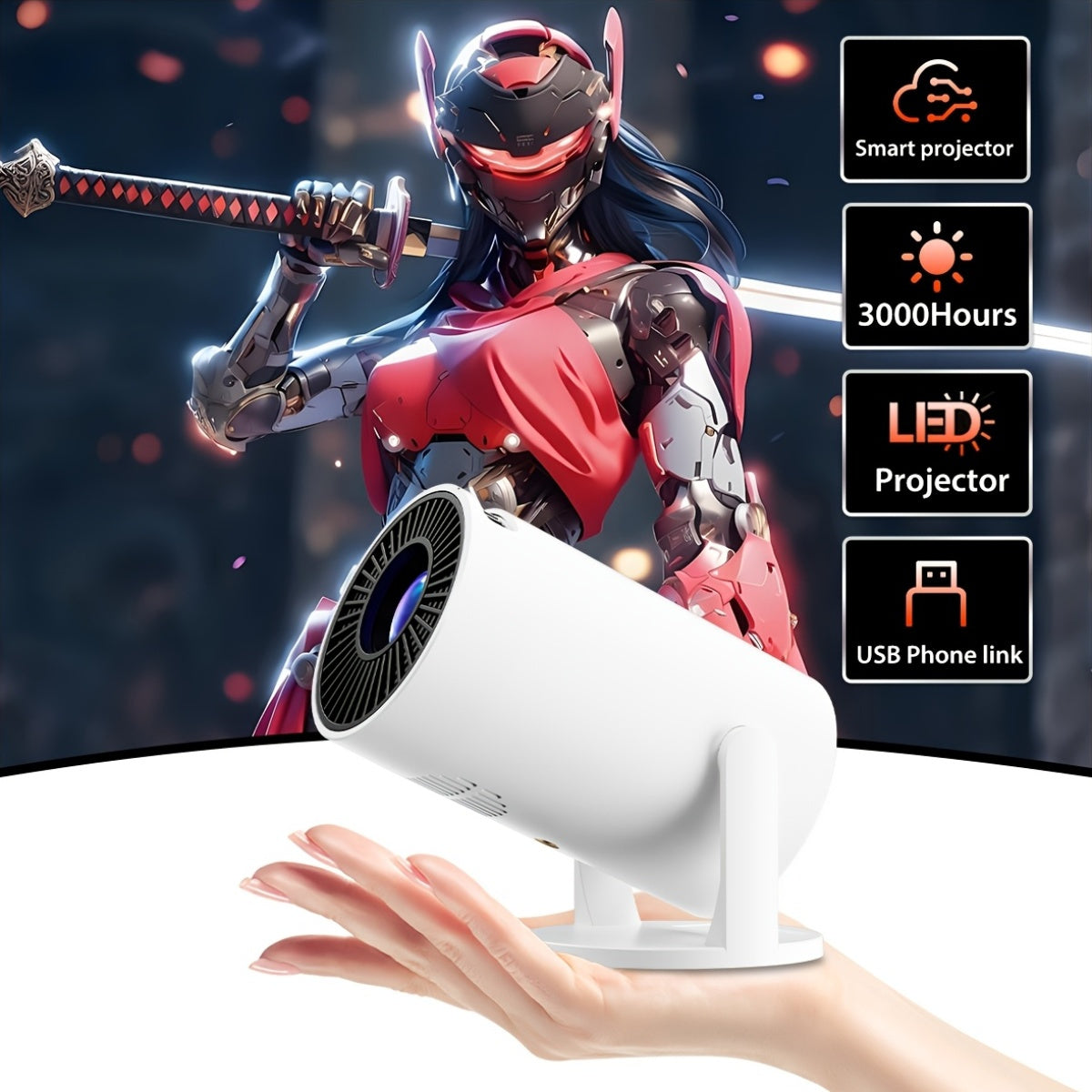 Mini Portable White Projector 1080P Support USB AV SD Laptop 3D Remote