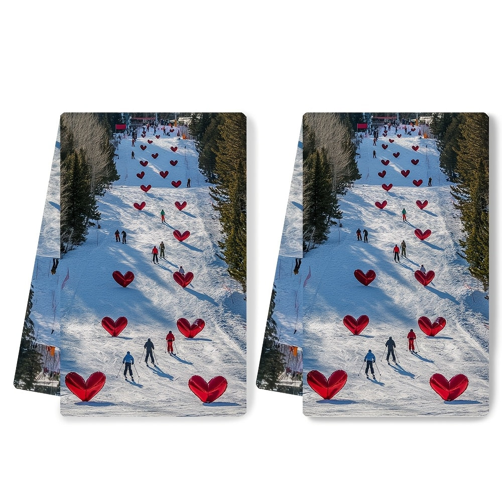 2 ta Ultra Soft Polyester oshxona sochiqlari to'plami, Coastal Heart Flags, 16x24 dyuym