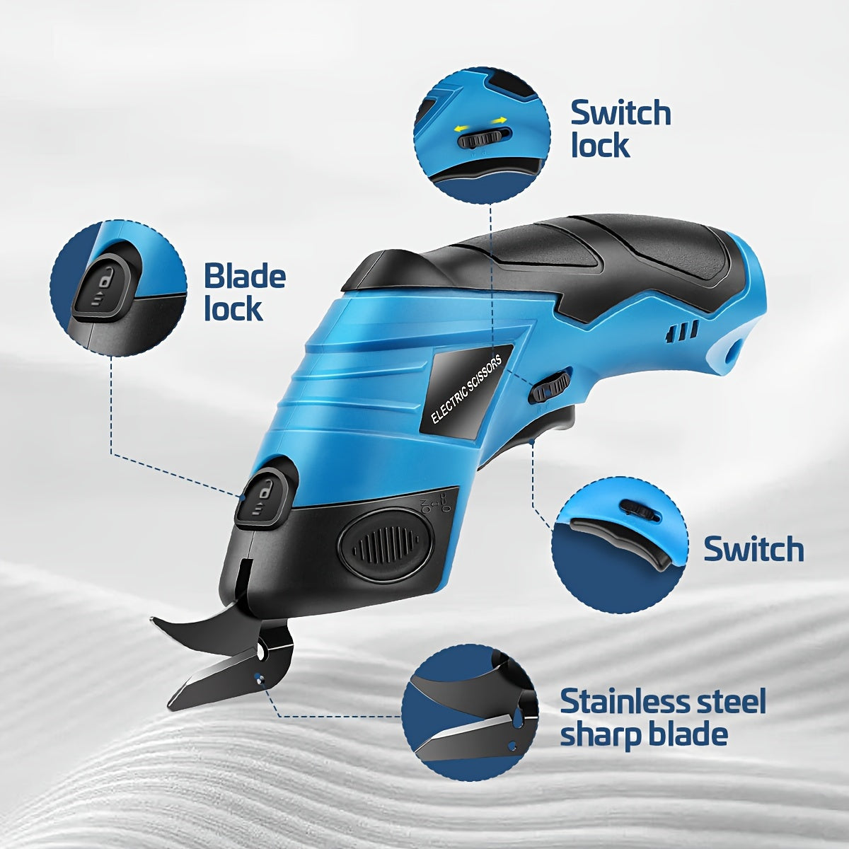 Electric Scissors Handheld Fabric Cutter USB Rechargeable 400RPM for Clothing Cardboard Carpet