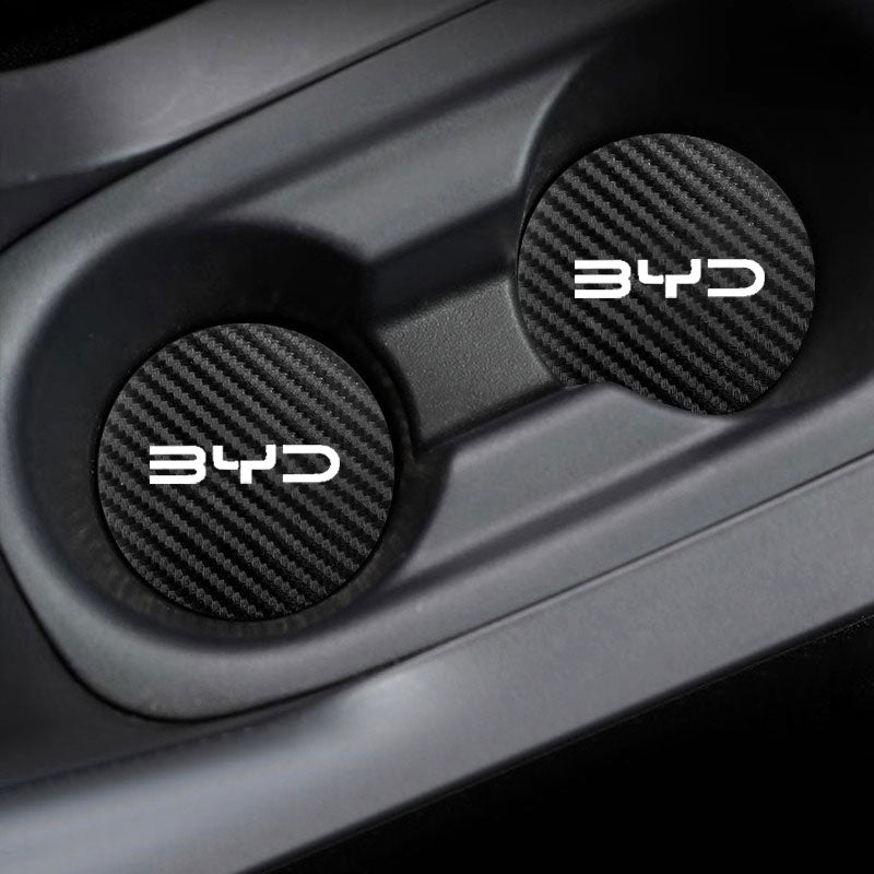 2pcs Car Carbon Fiber PU Cup Coaster Anti-Slip Durable Interior Accessory