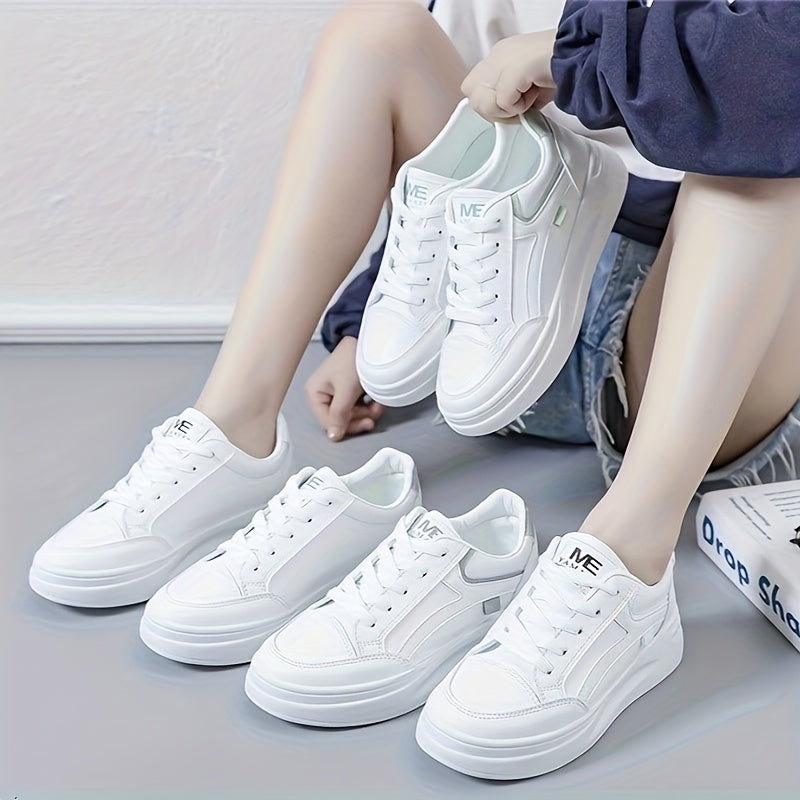 Women's White Low-Top Sneakers with Mint Green Accents Casual Shoes for All-Season Outdoor Use