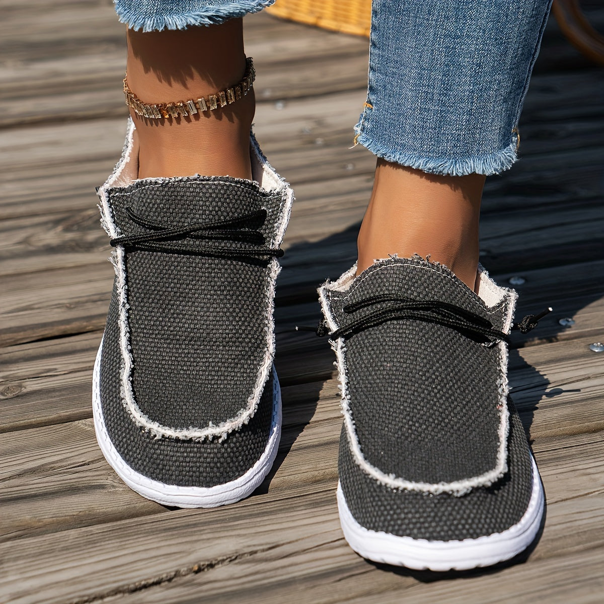 Women’s Breathable Solid Color Slip-On Loafers with Patterned Design