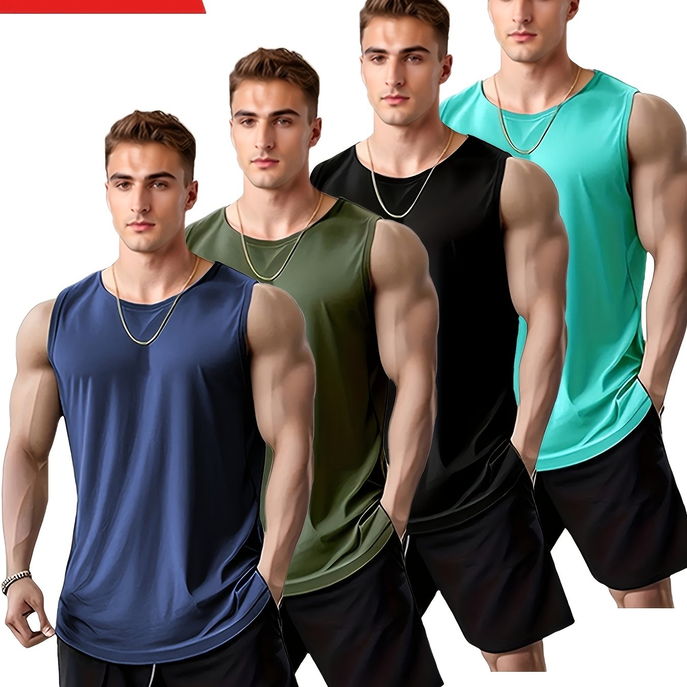 Set of 4 Men's Quick-Dry Athletic Tank Tops for Running and Training