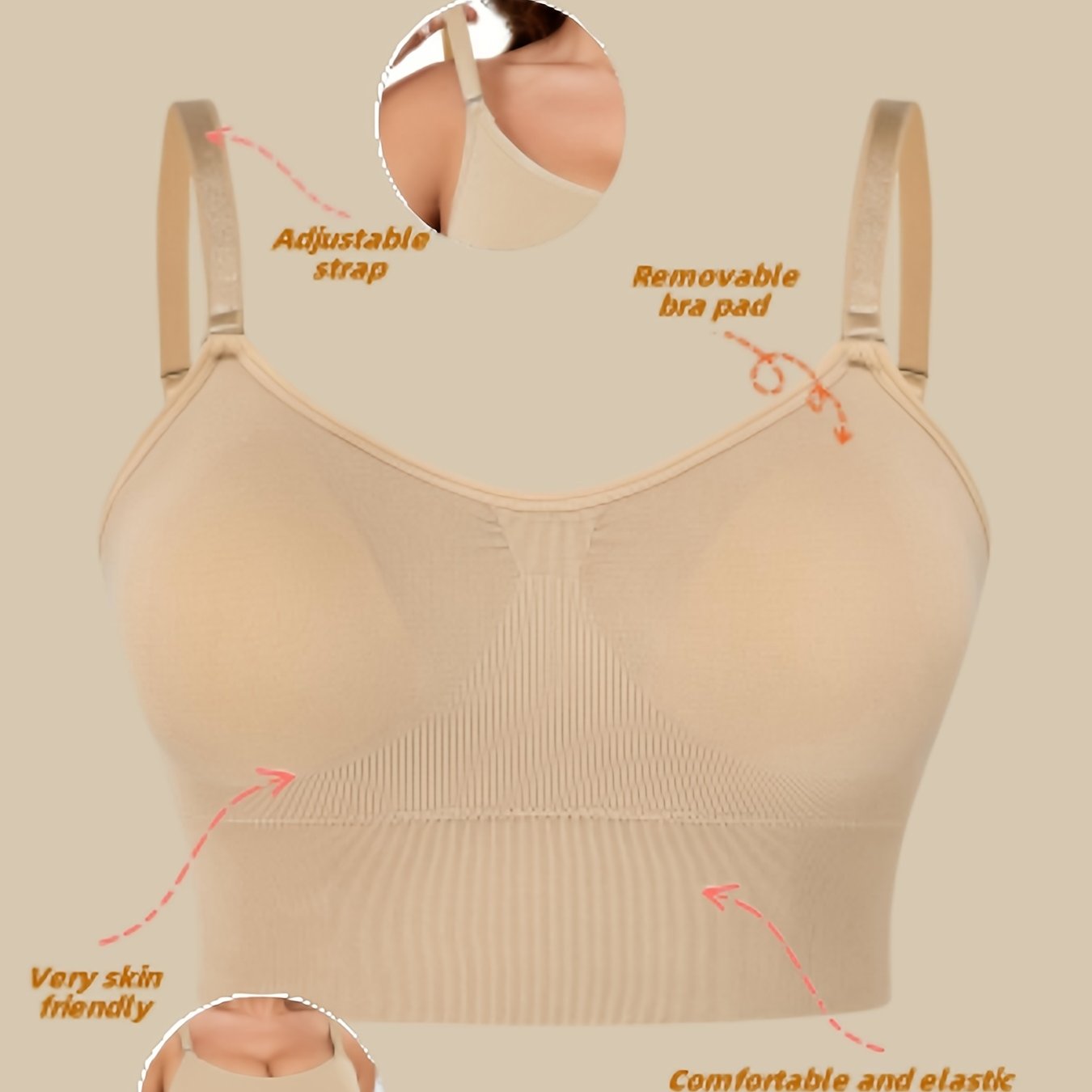 Women's Seamless Plus Size Sports Bra with Removable Pads Breathable Fabric