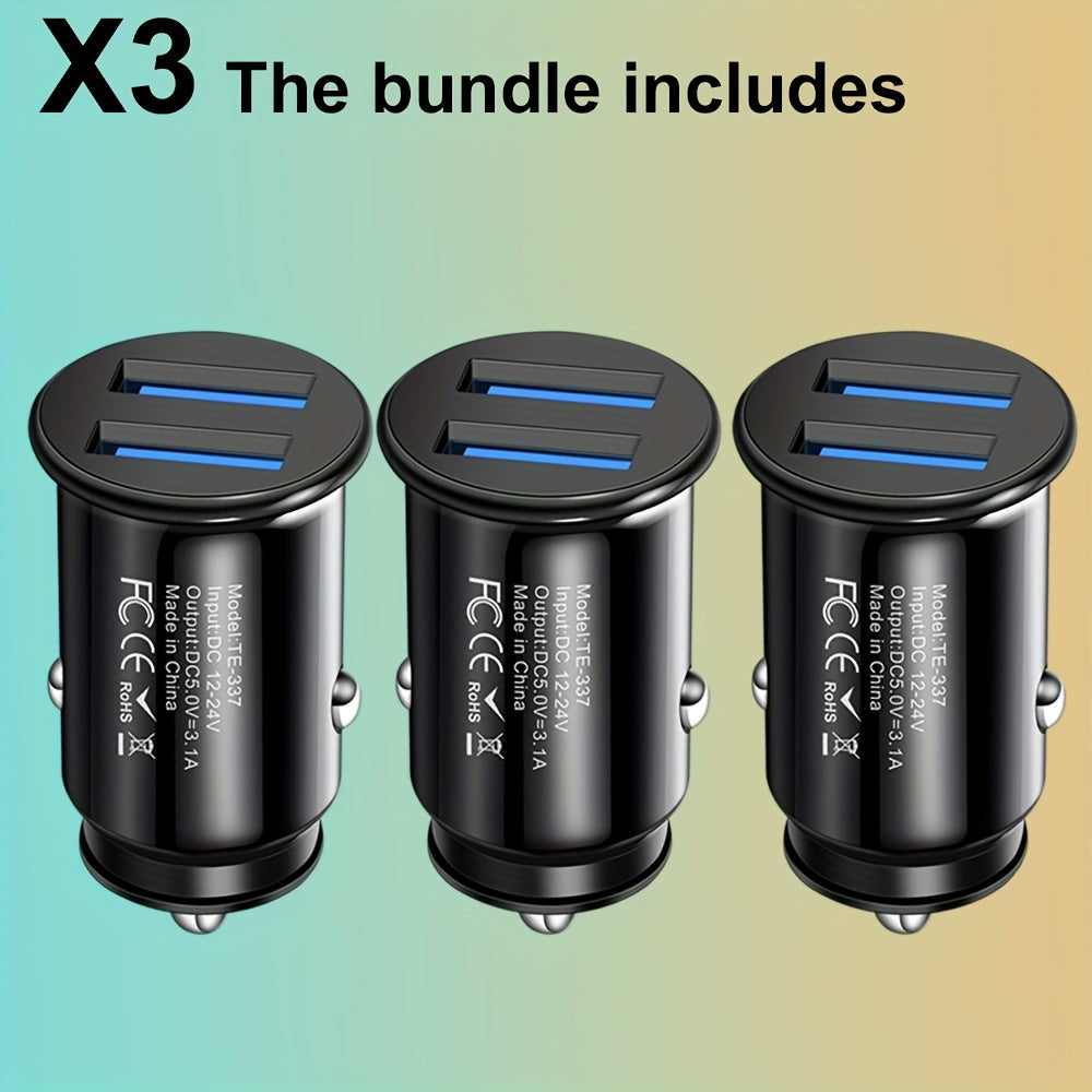 Cargador de coche USB mini 2 puertos, adaptador de carga rápida para teléfonos y dispositivos