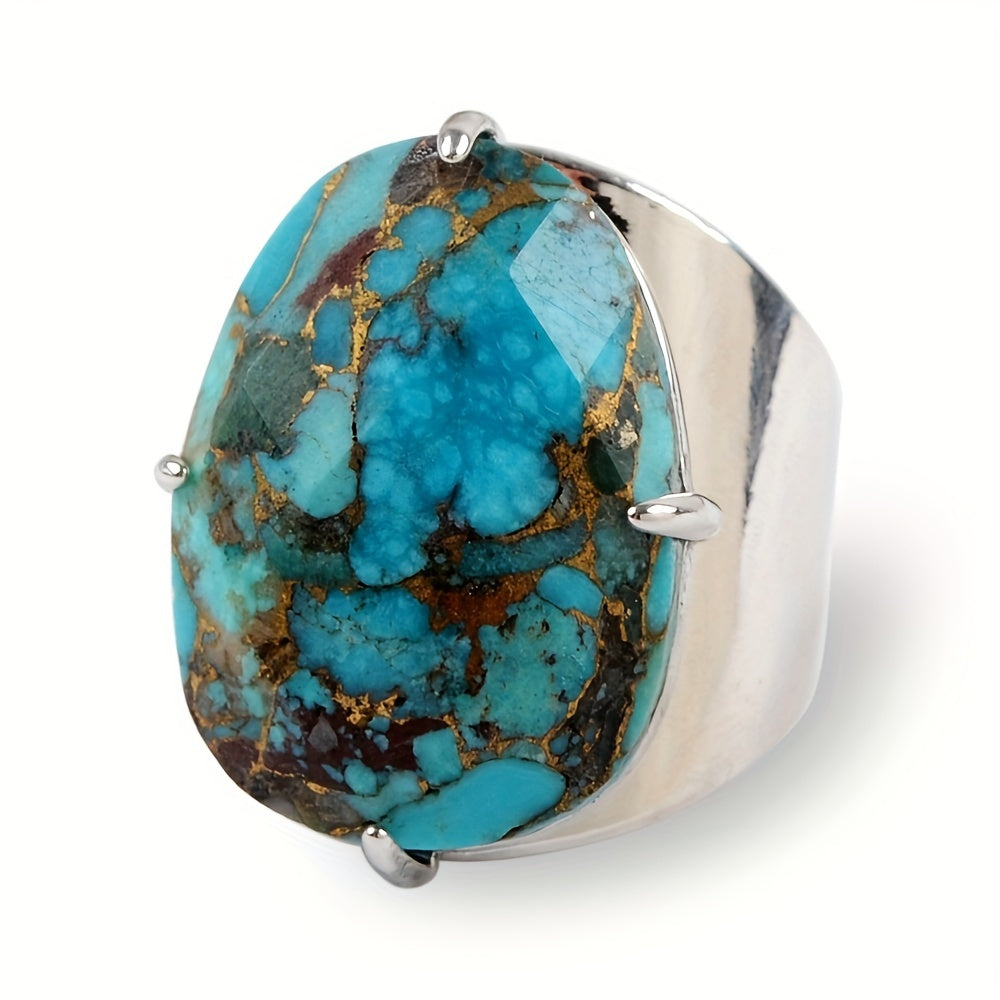 Kundalik kiyish va sovgʻa qilish uchun tabiiy tosh bilan qilingan kumush bilan qoplangan uzuk